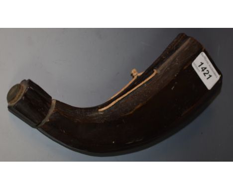A 19th century horn powder flask, fluted sides, 25cm long, c.1840
