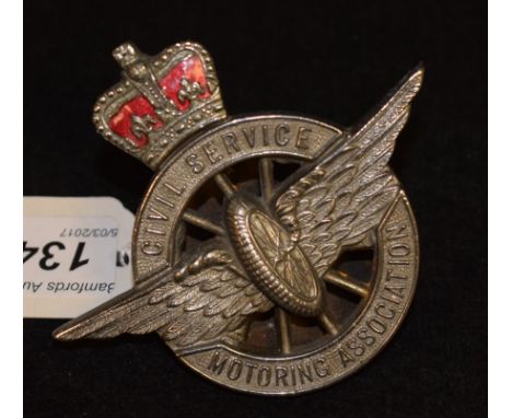 A Civil Service Motoring Association chrome and enamel badge
