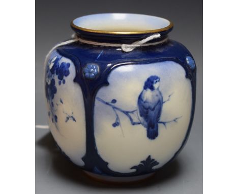 A Hadley's Worcester vase, painted with birds and blossoms