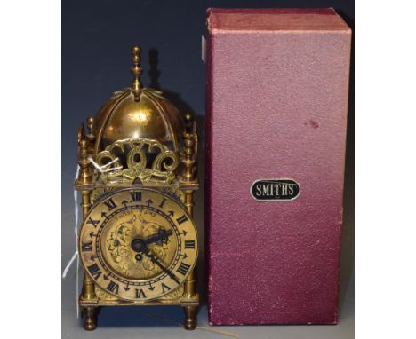 A Smiths brass lantern clock, Roman numerals, manual movement, boxed 