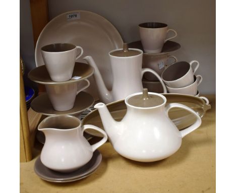 A Poole pottery coffee/tea set including teapot, coffee pot, nine cups, saucers, milk jug, sugar bowl; etc 