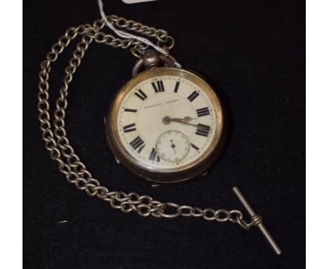 A silver Improved Patent pocket watch, on double Albert, Chester 1906