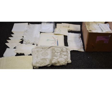Textiles - Hand embroidered table cloths; other table linen including crochet work, etc qty