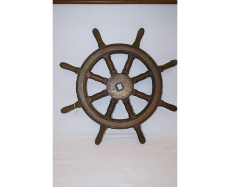 Victorian teak and bronze ships wheel, Diameter 6 cm (Heavy excellent quality)
