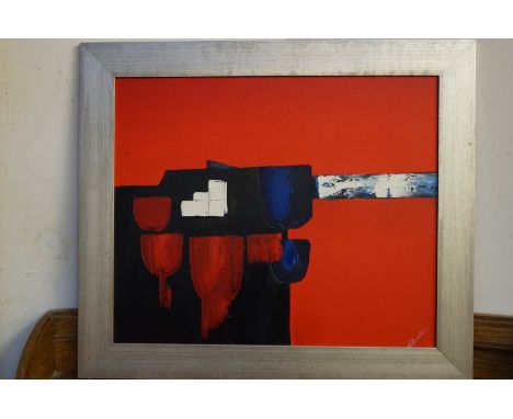 Framed abstract oil on canvas signed Wilkinson
