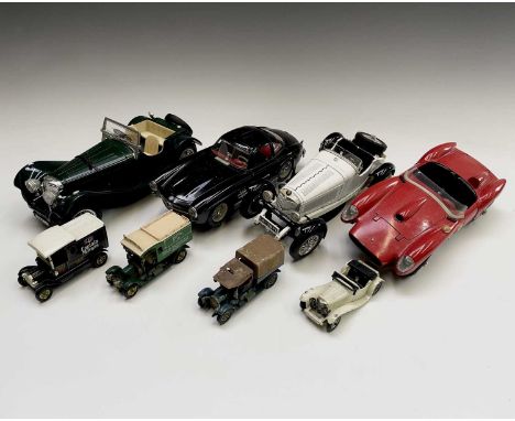 Burago 1/18 Scale Die Cast Cars (x4) etc.Comprising: Jaguar SS100, Ferrari Testarossa, Mercedes Benz 300SL and Mercedes Sport