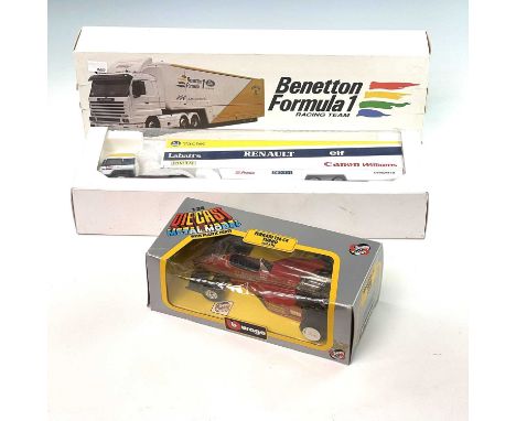 Large Scale Die Cast Formula 1 1:43 Scale boxed Racing Team Trucks.Comprising:Benetton Formula 1 Scania Racing Team by Herges