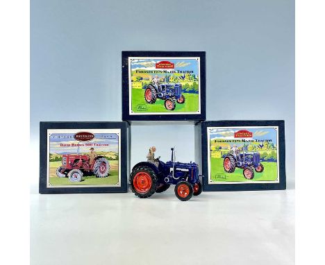 Britains Boxed Tractors (x3).Comprising: 2 x Fordson Major Tractor E27N (ref 8715) (one without wooden plinth) plus a David B