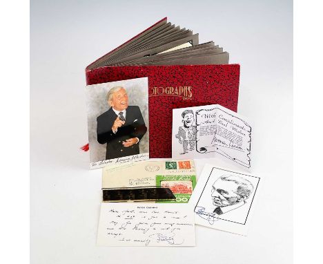 Peter Cushing signed portrait card and notelet, Norman Wisdom signed photograph and album of approximately 100 photographic f