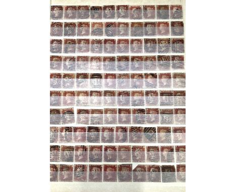 Great Britain.Stock book of used G.B Victorian stamps from 1840 1d black.Includes a selection of perforated 2d blues, large q