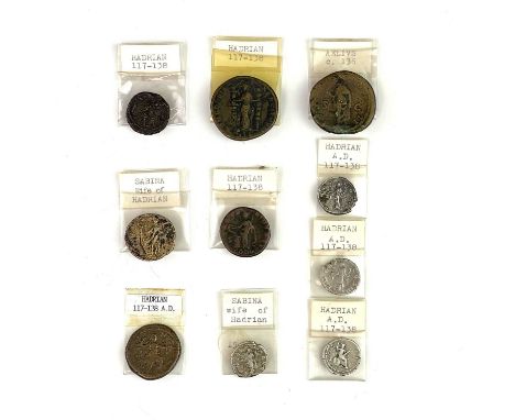 Roman Empire, Hadrian / Sabina / Aelius 117-138 AD.10 coins - including 4 silver from same collection as previous lots includ