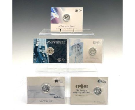 G.B. £20 Silver Proof Coins (x5).Comprising 2013 "A timeless proof", 2014 "Outbreak First World War", 2015 "Longest reigning 