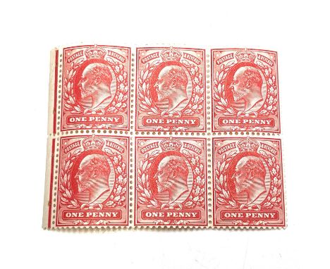G.B - Edward VII 1d Booklet Pane.U/M pane of six with inv.wmk.Small crease in margin.