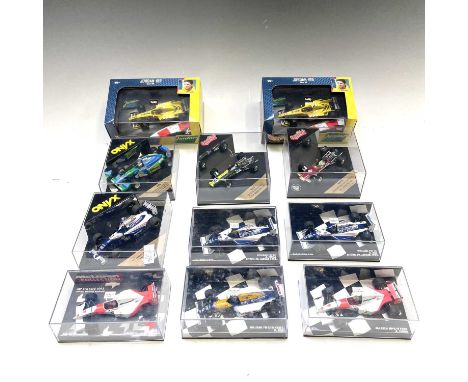 Formula 1 1/43rd Scale Die Cast Boxed Racing Cars.A box containing 11 boxed cars in good condition.Noted: Mini-Champs, Onyx, 