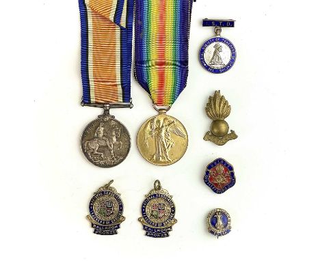 G.B. World War One Medals plus Badges, etc.Lot comprises a World War I pair awarded to M.16454 C. Wood JR.4.R.N., together wi
