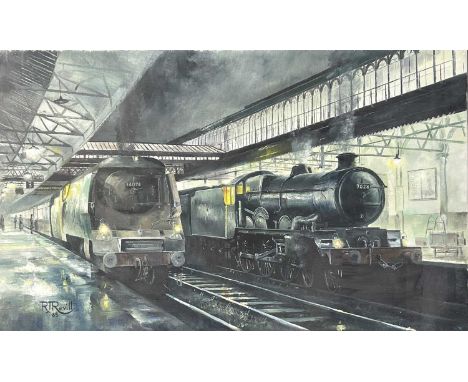 Railways - Original Railway Artwork Devon Interest By Devon Artist R.J. Revill.A large (36" x 22") oil on canvas apparently o