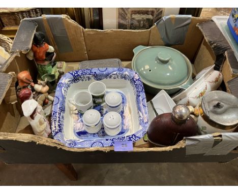 A collection of ceramics, hip flask etc.