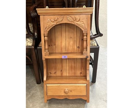 A pine open wall shelf with drawer. 30' high