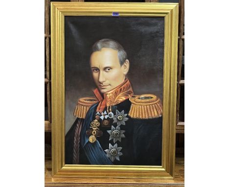 CONTEMPORY SCHOOL A portrait of a gentleman in military dress bearing a striking resemblance to Vladimir Putin. Acrylics. 36'