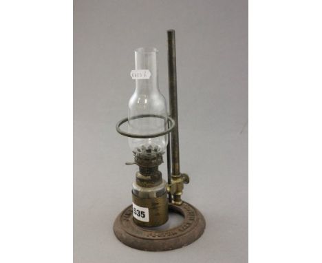 Vintage bench oil microscope lamp marked James How, Foster Lane, London