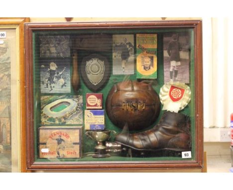 Framed and Glazed Diorama with Vintage Style Football Items