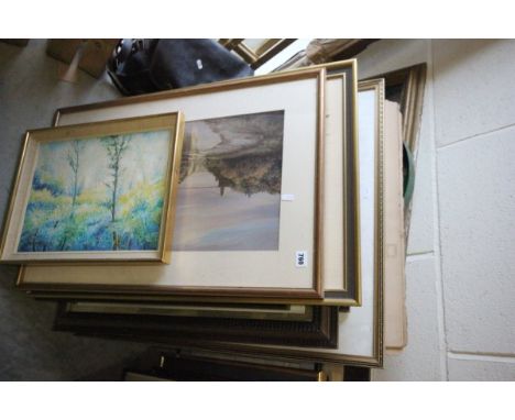 Large group of pictures & prints plus a mirror and bagatelle board