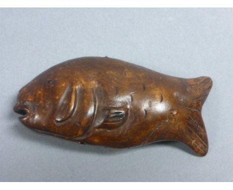 Signed wood Netsuke carving of a fish