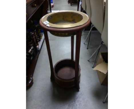 Wooden & brass bound Jardinière & stand, possible stick stand