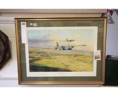 Framed & glazed Robert Taylor Ltd Edn signed print 'Canberras over Cambridgeshire' also signed Roland Beamont No 54/1000