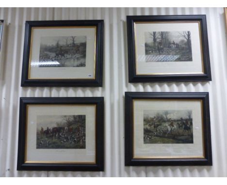 Set of four framed & glazed George Wright Hunting prints 'His Same Old Game', 'Crossing the Ford', 'Full Cry Through the Home
