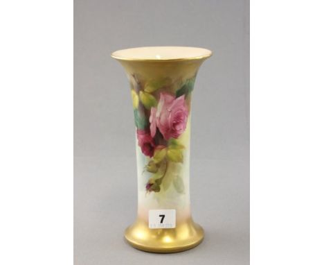 Royal Worcester vase, gilded & hand painted with roses green mark G932 to base, signed  E S Pisbury 22.5cm      