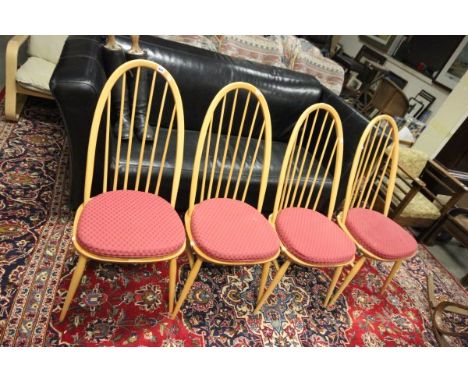 Set of four Ercol pale beech & elm hoop back dining chairs