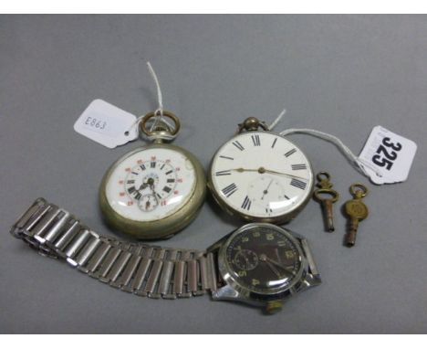 Two vintage white metal case pocket watches & keys together with a vintage Gents Helvetia wristwatch