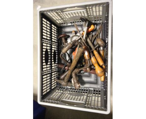 Crate of vintage tools including Braces & Drills     