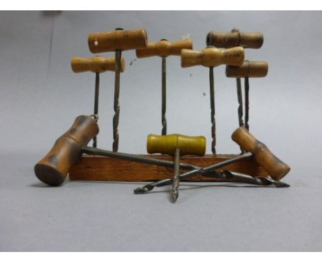 Nine Vintage Wooden Handled Corkscrews
