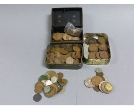 Vintage tin moneybox and a quantity of pre decimal coins