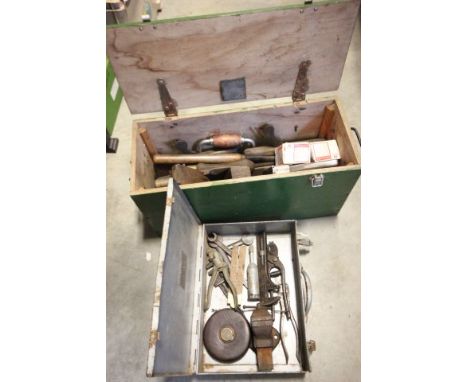 Two boxes of old tools to include miniature bench vice etc