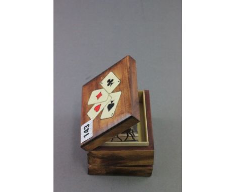 Wooden Playing Card Box with Playing Card Design to lid