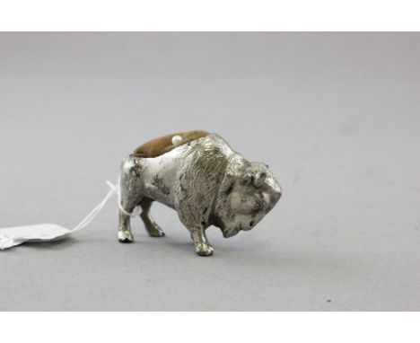 Vintage Silver Plated Pin Cushion in the form of a Bison 