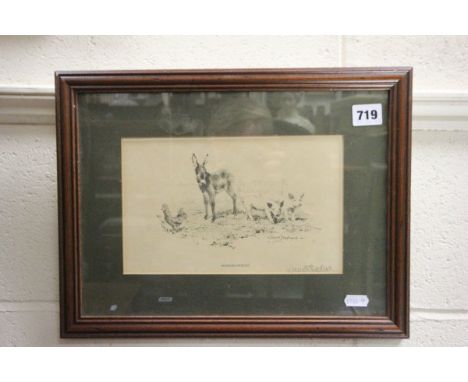 Monochrome framed print 'Farmyard Pens' signed David Shepherd