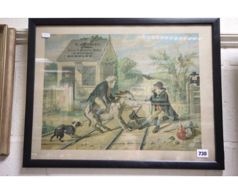 Late 19th Century advertising print of donkey & railroad 