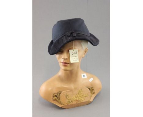 Vintage 'Jacoll Hats' shop advertising bust together with original Jacoll hat