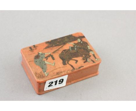 Japanese Lacquered Snuff Box with Horses and Figures to lid