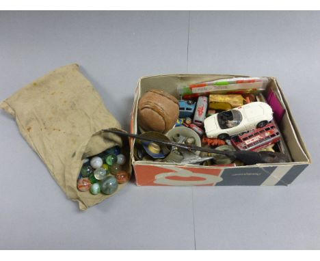 Mixed Lot including Cross Rolled Gold Propelling Pencil & Other Pens, Old Baseball, Bag of Old Marbles plus Various Playworn 