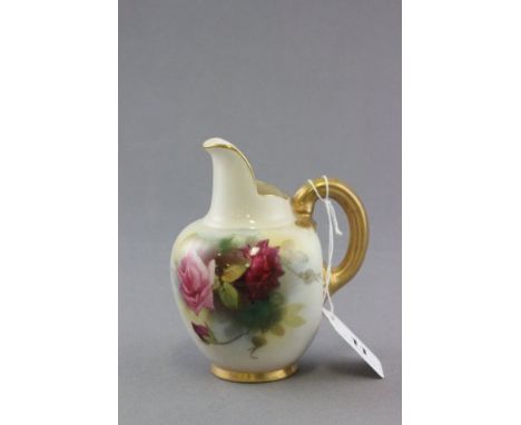 Royal Worcester jug, gilded & hand painted with roses, puce mark 1094 to base, 13cm     