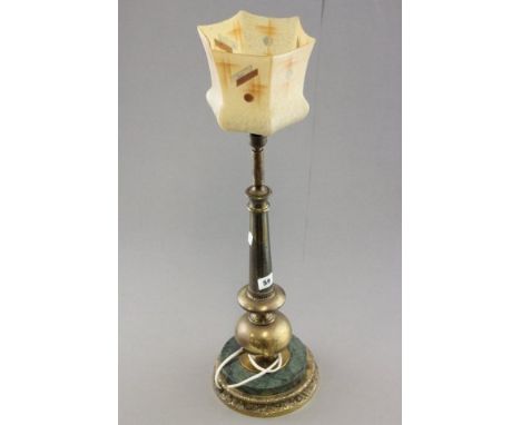 Vintage table lamp with tapered stem and ornate brass and stone base height 66cm