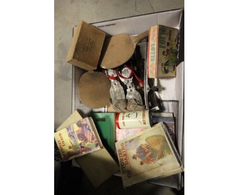 Tray of mixed collectable's including roller skates, tins, books, games etc