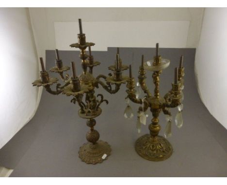 Three gilt and metal Q Crystal table lamps plus another three branch table lamp