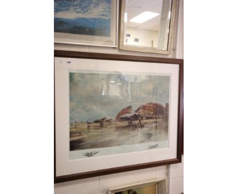 Framed & glazed ltd edn print '50 Years On' by Roderick Lovesey of a Spitfire and Tornado at RAF Coningsby 