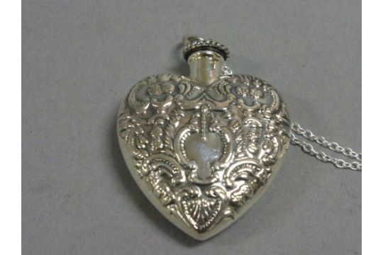 Silver Heart Shaped Perfume Bottle Necklace - Silver Heart Perfume Bottle Pendant Silver Heart Shaped Perfume Bottle Necklace - Silver Heart Perfume Bottle Pendant